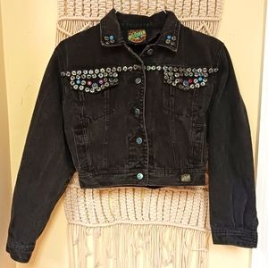 Vintage SQUEEZE Not So Normal embellished black denim jean crop jacket small
